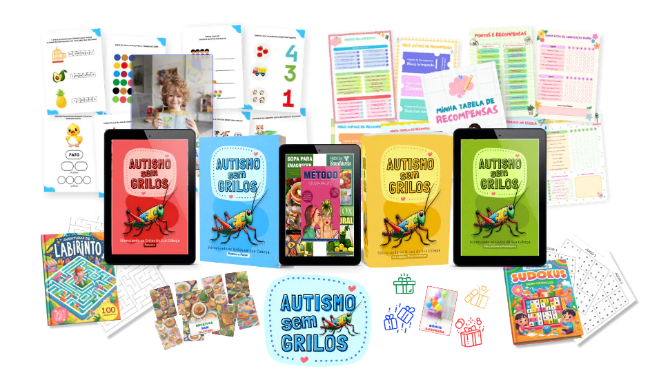 Melhore o desenvolvimento do seu filho com autismo! Kit com +1500 atividades para TEA, TDAH, dislexia, 4 ebooks, 6 bônus exclusivos, neurociência aplicada, jogos educativos e receitas sem glúten. Acesse já e comece a mudança!
